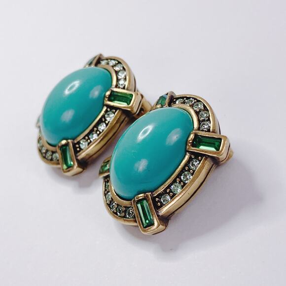 Signed Heidi Daus Bold & Beautiful Crystal Button Clip Earrings Art Deco Revival - Picture 6 of 11